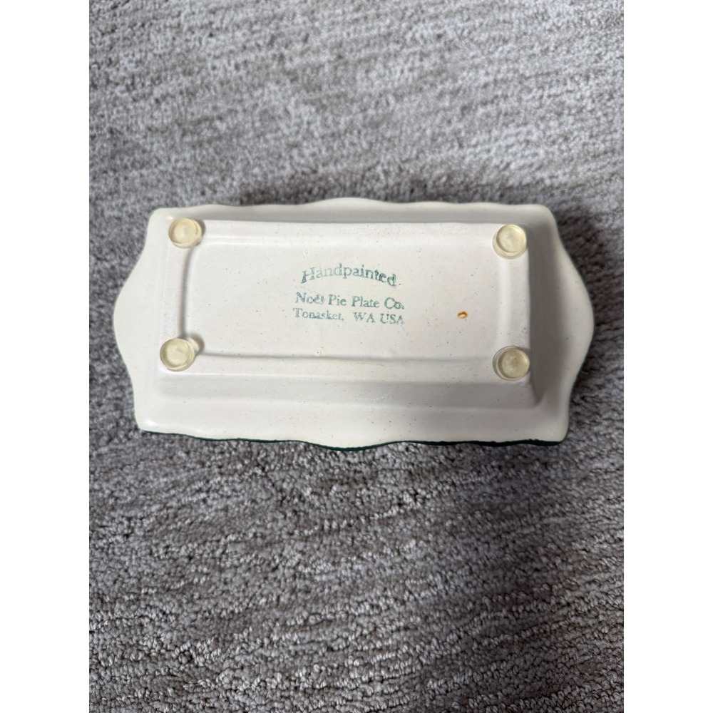 Noel Pie Plate Co Handpainted Ceramic Butter Dish Apple Motif Cream Green - Picture 6 of 6